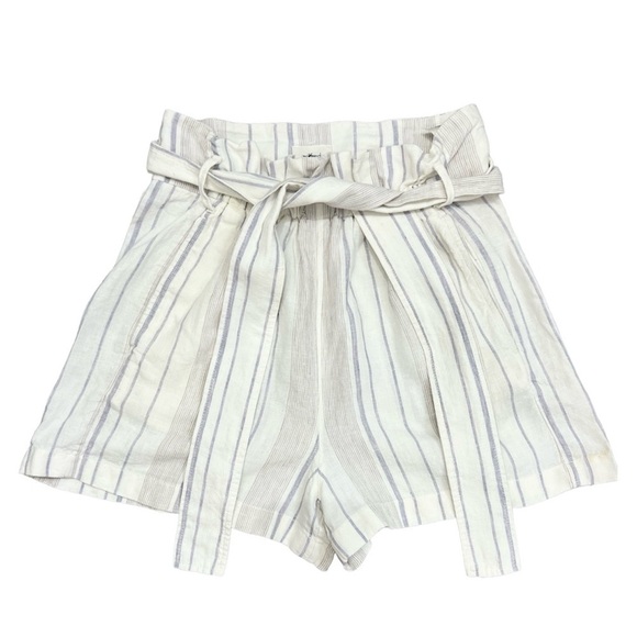 Aritzia Wilfred Gelas 100% linen striped belted paper bag shorts 2 - Picture 2 of 11